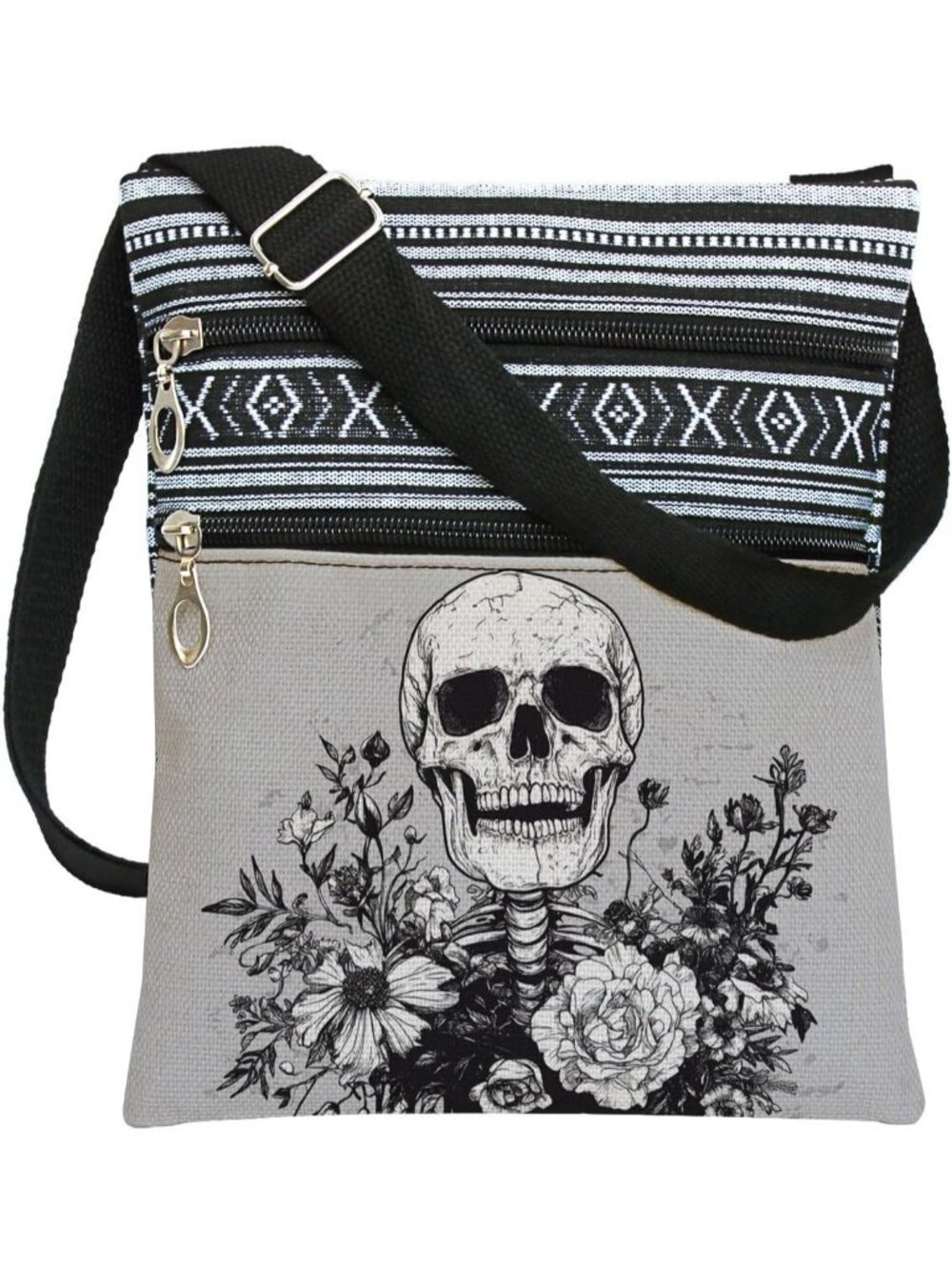 Women Black Silver Halloween Pumpkin Bat Goth Skull Witch Crossbody Shoulder Bag